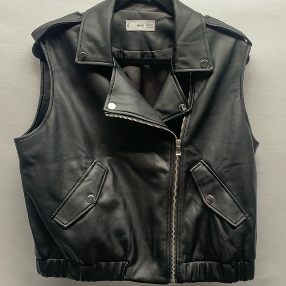 Mango Faux Leather Sleeveless Biker Jacket Vest Black XL - Picture 2 of 8